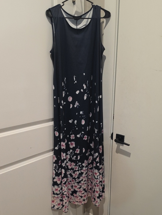 Dresses & Skirts - Sleeveless Navy Floral Maxi Dress - Elegant Summer Style